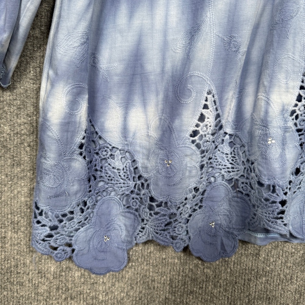 Reba Plus Size 2X Top Blouse Blue Tie Dye Cotton Peasant Buttons Embroidered - Picture 4 of 8